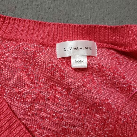 Gemma + Jane Floral Jacquard Elbow Sleeve Cardigan Sweater - Size Medium - Picture 3 of 9